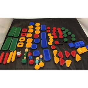 Bristle Blocks by Battat 90+ Piece Lot: Figures Family Animals Wheels EUC Vtg